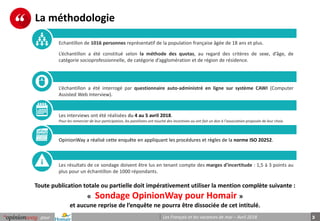3pour Les Français et les vacances de mai – Avril 2018
La méthodologie
Echantillon de 1016 personnes représentatif de la p...