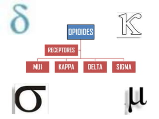 OPIOIDES
RECEPTORES

MUI

KAPPA

DELTA

SIGMA

 