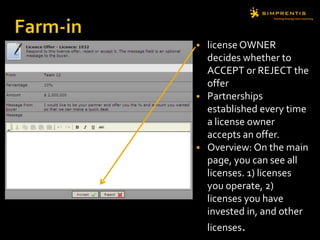 Task 3a PartnershipsAcquire 3D Seismic interpretations for the block you operate, and study the results from the licensing roundFarm-out: Get others to invest 20% or more in your license – you can send them surveysFarm-in: Send offers to other teams to buy shares in their viable licenses. Submit an offer for each viable license, with amount offered and share wanted in whole %.