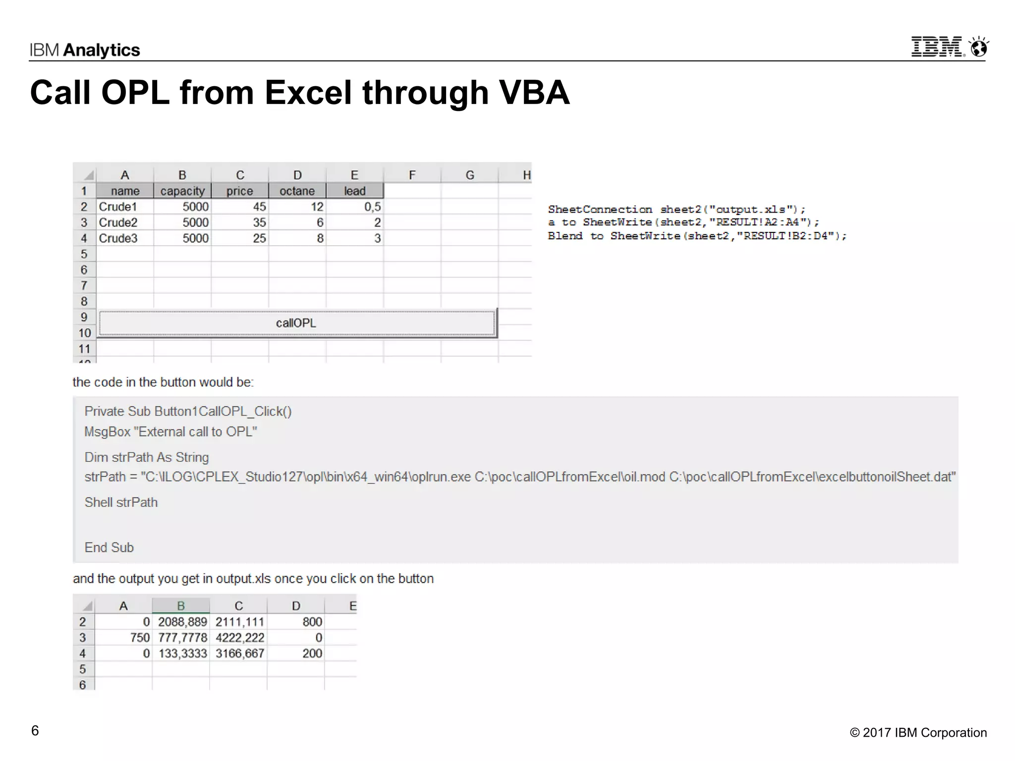 © 2017 IBM Corporation6
Call OPL from Excel through VBA
 