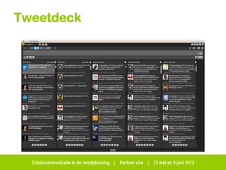 Crisiscommunicatie in de noodplanning | Kortom vzw | 13 mei en 5 juni 2013
Tweetdeck
 