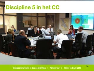 Crisiscommunicatie in de noodplanning | Kortom vzw | 13 mei en 5 juni 2013
Discipline 5 in het CC
38
 
