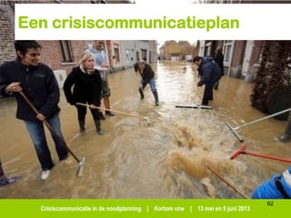 Crisiscommunicatie in de noodplanning | Kortom vzw | 13 mei en 5 juni 2013
Een crisiscommunicatieplan
62
 