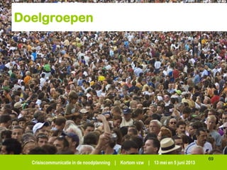 Crisiscommunicatie in de noodplanning | Kortom vzw | 13 mei en 5 juni 2013
Doelgroepen
69
 