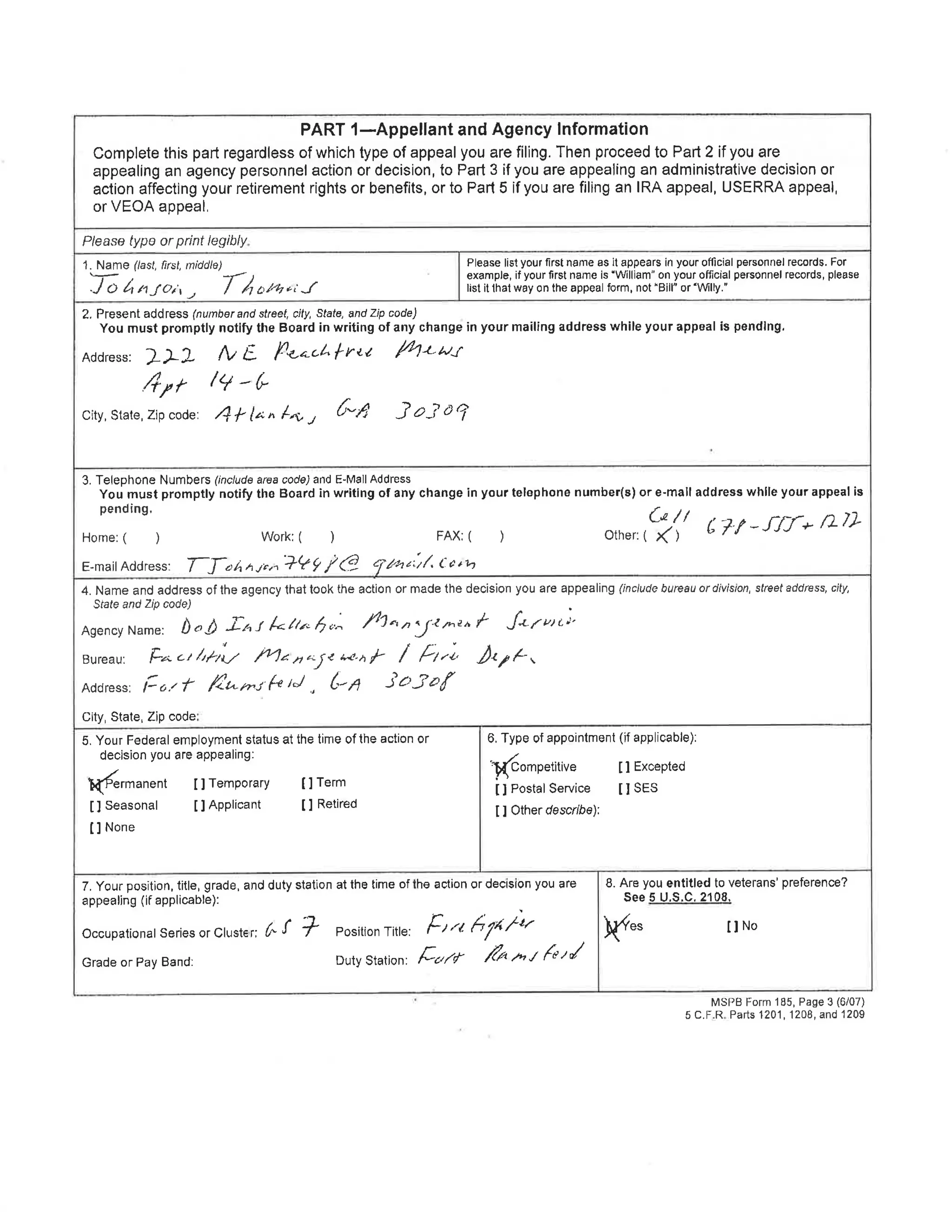 OPM Mock Appeal Form | PDF