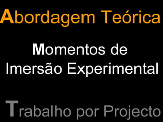 Abordagem Teórica
Momentos de
Imersão Experimental
Trabalho por Projecto
 
