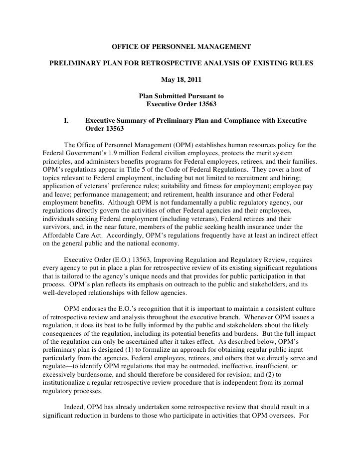 Office of Personnel Management Preliminary Regulatory Reform Plan