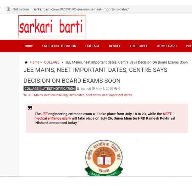 JEE MAINS, NEET IMPORTANT DATES PPT