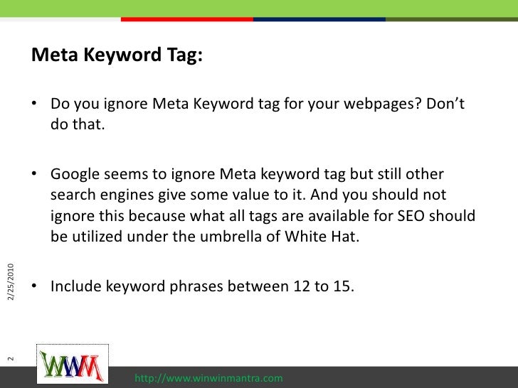 tips on meta keyword meta description and robot tag