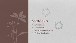 ✓ Emocional
✓ Intelectual
✓ Sensório Perceptivo
✓ Físico/fisiologia
CONTORNO
 