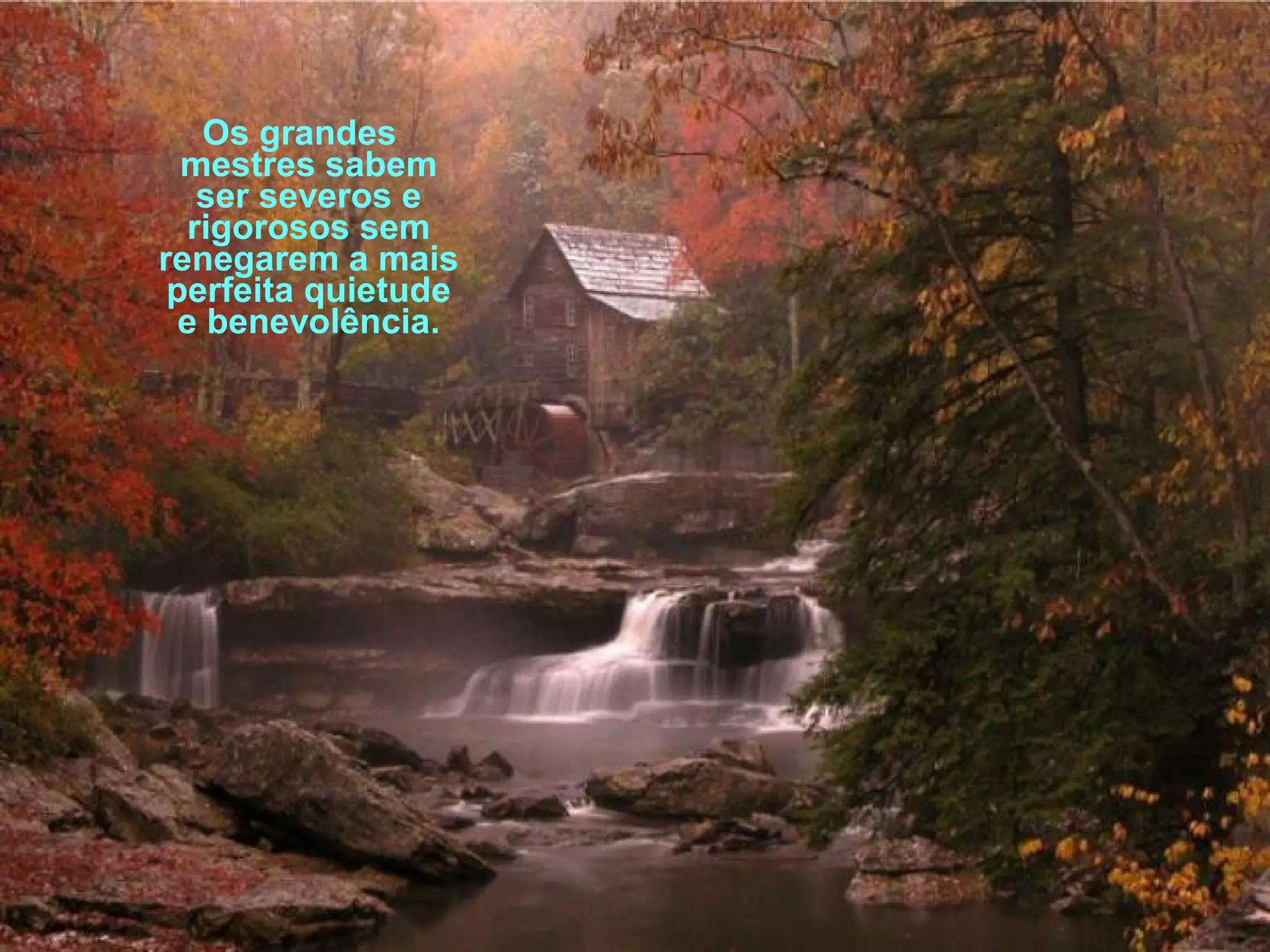 Os grandes
mestres sabem
ser severos e
rigorosos sem
renegarem a mais
perfeita quietude
e benevolência.

 