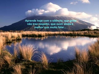 Aprende hoje com o silêncio, que gritar
não traz respeito, que ouvir ainda é
melhor que muito falar...

 