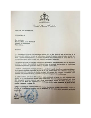 Lettre de Pierre Louis Opont au Président Martelly