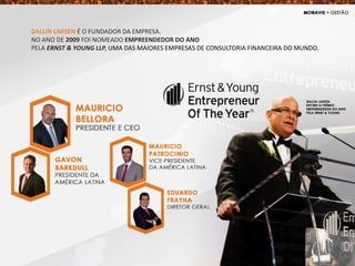 DALLIN LARSEN É O FUNDADOR DA EMPRESA.
NO ANO DE 2009 FOI NOMEADO EMPREENDEDOR DO ANO
PELA ERNST & YOUNG LLP, UMA DAS MAIORES EMPRESAS DE CONSULTORIA FINANCEIRA DO MUNDO.
 