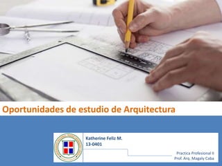 Katherine Feliz M.
13-0401
Practica Profesional II
Prof. Arq. Magaly Caba
Oportunidades de estudio de Arquitectura
 