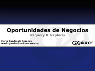 Oportunidades de Negocios
                    GXquery & GXplorer
Mario Guedes de Rezende
mario.guedes@techmar.com.uy
 