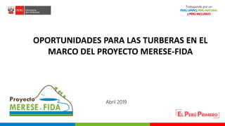 PERÚ LIMPIO
PERÚ NATURAL
OPORTUNIDADES PARA LAS TURBERAS EN EL
MARCO DEL PROYECTO MERESE-FIDA
Abril 2019
 