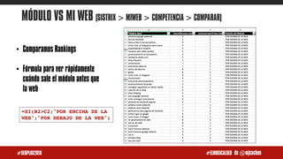 de @mjcachon#SEOPLUS2018 #ELMUSICALSEO
MÓDULO VS MI WEB (SISTRIX > MIWEB > COMPETENCIA > COMPARAR)
• Comparamos Rankings
•...