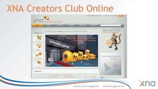 XNA Creators Club Online




               twitter.com/sharpgames   www.sharpgames.net
 