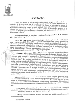 Oposiciones auxiliar administrativo Puerto del Rosario - Ejercicio práctico 2014