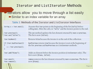 Iterator and ListIterator Methods
Iterators allow you to move through a list easily
Similar to an index variable for an array
Page 28
 