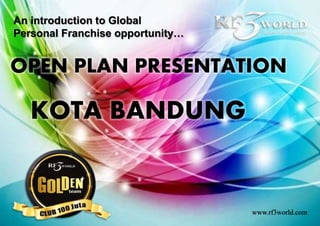 Beauty Healthy Luxury
www.rf3world.com
An introduction to Global
Personal Franchise opportunity…
OPEN PLAN PRESENTATION
KOTA BANDUNG
 