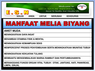 E . S . N SOLUSI         ANDA         UNTUK         MERUBAH         KEHIDUPAN“SURAH AN NAHL AYAT 68 & 69““....  AKAN KELUAR DARI PERUTNYA (LEBAH ), CAIRAN (AIR LIUR) BERANEKA WARNA, PADANYA ADA OBAT BAGI MANUSIA....”ROY KUPINSEL , MD .  ( MAITLAND FLORIDA )SARANG LEBAH LEBIH STERIL DARIPADA RUANG OPERASI RUMAH SAKIT, MENGONSUMSI PROPOLIS TIDAK ADA EFEK SAMPINGUJI KANKER: CAPE ( CAFFEID ACID PHENETHYL ESTHER ) (COMPREHENSIVE CANCER CENTER & INST. OF CANCER RESEARCH COLOMBIA – 1991)SEL KANKER AKTIF PADA SEL DNA MANUSIA DAPAT DICEGAH HINGGA 50 % DENGAN 5 MG PROPOLIS, JIKA DITINGKATKAN HINGGA 10 MG DOSIS PROPOLIS MAKA PERTUMBUHAN SEL KANKER DAPAT DICEGAHHOSPITAL LIEN YUN GANG JIANSU (DR FANG CHU )MEMBANTU PASIEN YANG MENGIDAP PENYAKIT HYPERLIPIDEMIA (KANDUNGAN LEMAK DALAM DARAH TINGGI) SERTA MAMPU JUGA MENGOBATI PENYAKIT JANTUNG DENGAN MENGONSUMSI SECARA TERATURE . S . N SOLUSI         ANDA         UNTUK         MERUBAH         KEHIDUPANKEGUNAAN PROPOLISDETOKSIFIKASI :  PEMBUANGAN RACUN DALAM TUBUHANTIBIOTIK ALAMI :  TIDAK ADA EFEK SAMPINGMENINGKATKAN IMUNITAS (KEKEBALAN TUBUH)ANTI OKSIDAN :  ANTI KANKERNUTRISI YANG SANGAT TINGGI :  BERBAGAI MACAM VITAMIN