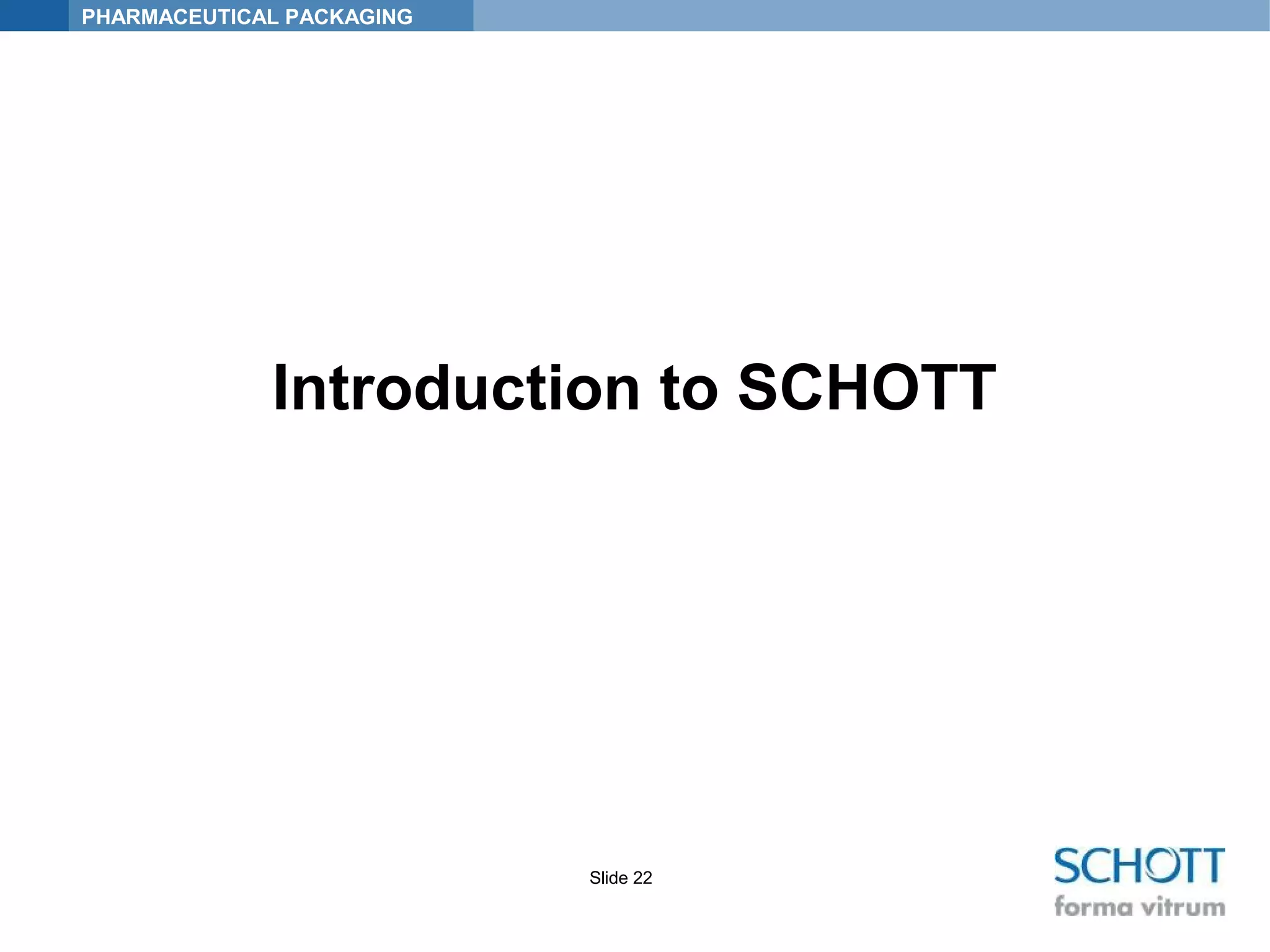 PHARMACEUTICAL PACKAGING
Slide 22
Introduction to SCHOTT
 