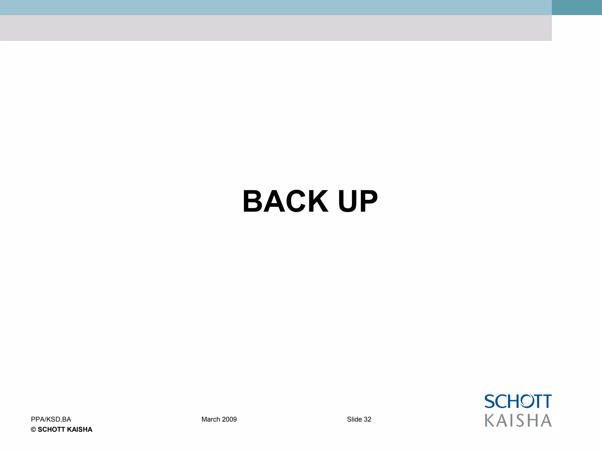 © SCHOTT KAISHA
Slide 32PPA/KSD,BA March 2009
BACK UP
 