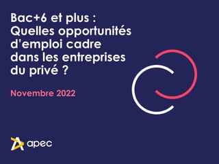 Bac+6 et plus :
Quelles opportunités
d’emploi cadre
dans les entreprises
du privé ?
Novembre 2022
 