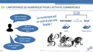 LESLIE HUIN - Consultante en digitalisation et optimisation des organisations9
L’IMPORTANCE DU NUMERIQUE POUR L’ACTIVITE COMMERCIALE
Cela ne concerne
pas mon activité
Moi et le
numérique ça fait
deux
J’ai pas le temps
de m’y mettre
J’ai pas d’argent à
investir
 
