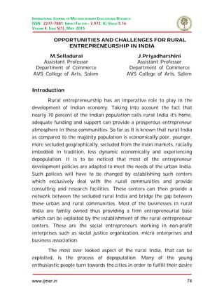 Opportunities and challenges for rural entrepreneurship in india | PDF