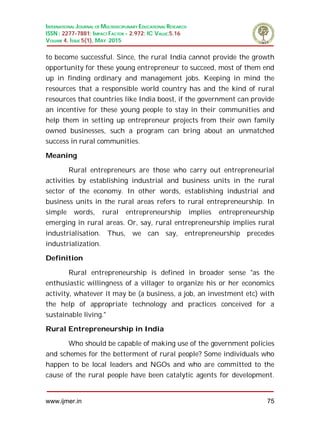 Opportunities and challenges for rural entrepreneurship in india | PDF