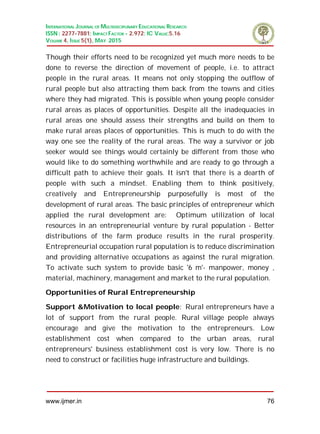 Opportunities and challenges for rural entrepreneurship in india | PDF