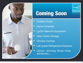 Coming Soon
Clothes Dryers
Game Consoles
Lg/Sm Network Equipment
Data Center Storage
Climate Controls
Lab-grade Refrigerators/freezers
Lamps - dimming, ﬂicker, noise,
distribution...
24
 
