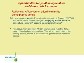 Opportunities for youth in agriculture and grassroots incubation | PPTX