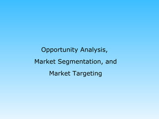 Opportunity Analysis,  Market Segmentation, and Market Targeting 