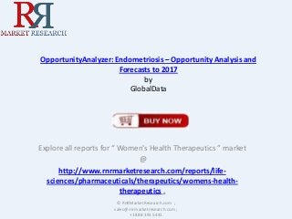 OpportunityAnalyzer: Endometriosis – Opportunity Analysis and
Forecasts to 2017
by
GlobalData

Explore all reports for “ Women's Health Therapeutics ” market
@
http://www.rnrmarketresearch.com/reports/lifesciences/pharmaceuticals/therapeutics/womens-healththerapeutics .
© RnRMarketResearch.com ;
sales@rnrmarketresearch.com ;
+1 888 391 5441

 