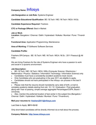Opportunity for 2011 batch