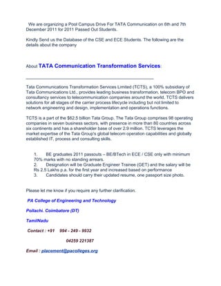 Opportunity for 2011 batch