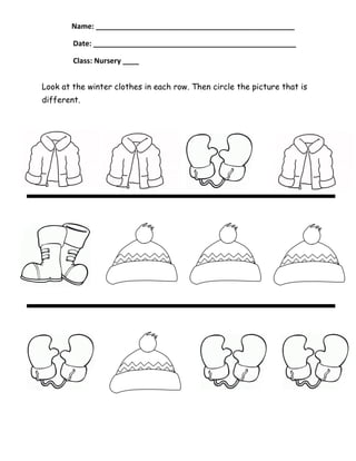 same/different winter worksheets