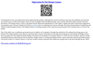 Oppression In The Hunger Games | PPT