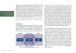 gebied waar de transformatie plaats moet vinden en de                               vastgoedelementen transformatiepotentie hebben, rijp
                                 omgeving die gevormd wordt door de gebruikers en de                                 zijn voor sloop of voor sanering in aanmerking komen. Als
                                 afzetmarkt. Een zeer vervuild gebied brengt voor een                                een terrein niet meer intensief gebruikt wordt, wil dat niet
                                 opgave een intensief saneringsvraagstuk met zich mee. Of,                           zeggen dat het in het verleden geen belangrijke rol heeft
                                 een reeds aanwezig tekort aan grondgebonden woningen                                gespeeld voor bijvoorbeeld de economische groei van een
Houd rekening met de             binnen een gemeente, zorgt ervoor dat de woningbouw-                                stad. De kans is groot dat het loslaten van dit waardevolle
 kracht die een gebied           mogelijkheden ingeperkt worden. De vraag is op welke                                stuk verleden, weerstand oproept bij de lokale bevolking.
   in het verleden had.          wijze de factoren die men zelf niet in de hand heeft, kun-                          Het is verstandig om de (oude) kracht van de locatie op
                                 nen worden omgezet naar zekerheden. Het is de kunst om                              waarde te schatten in relatie tot de toekomstige identiteit
                                 binnen het transformatieproces de juiste weg te vinden                              van een stad en haar project. Uit deze selectie van waar-
                                 tussen beïnvloeding van buitenaf en creatie van binnen-                             den ontstaat een aantal wensen, verlangens en eisen voor
                                 uit.                                                                                de ontwikkeling van het gebied, een visie (zie volgende
                                                                                                                     figuur, selectie). De visie wordt zo van buiten, vanuit de
                                 Visievorming                                                                        kracht van het gebied voor de stad, naar binnen gericht,
                                 In de eerste fase kan worden gekeken naar het te trans-                             naar de opgave. ’Oude kracht wordt nieuwe kracht’.
                                 formeren gebied zelf en zijn directe omgeving. Het gebied
                                 wordt zowel met een objectieve als subjectieve blik                                 Tijdens deze eerste verkenning ontstaat ook een scherp
                                 beschouwd, zo ontstaat een selectie van fysieke waarden.                            beeld van de delen van de locatie die niet voor trans-
                                 Er kan objectief bepaald worden welke omgevings- en                                 formatie in aanmerking komen. Te denken valt aan een
                                                                                                                     vervallen loods die niet in de nieuwe visie past of niet
                                     planvorming               besluitvorming                          realisatie
                                                                                                                     meer bruikbaar is. Voor deze elementen kan al worden
                                                                                                                     nagedacht over de planning en fasering voor het weg-
                                                    selectie                               draagvlak                 halen (slopen) of verplaatsen. Daarnaast kan het oude
                                                                 OPPS                                                gebied ook in zichzelf een zwakte hebben, een slechte
                                                               transformatie
                                                                 ... focus op resultaat
                                                                                                          beoogd
                                    huidig gebied
                                                                  opgave                                 resultaat   naam of een slecht verleden. Dit kan niet zomaar worden
                                                                                                                     ‘afgebroken’, maar er zijn methoden en technieken uit de
                                                transformeer                              transformeer               marketingcommunicatie die wel aan dit negatieve imago
                                                                                                                     kunnen werken en dit kunnen omzetten in een positief
                                       buiten                       binnen                                buiten
                                                                                                                     imago: ‘Oude zwakte wordt nieuwe kracht’ (zie volgende
                                                           huidige imago gebied
                                                                                                                     figuur, selectie).


66   sociaal – maatschappelijk
 