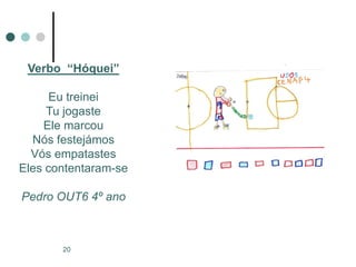 Verbo “Hóquei”

      Eu treinei
     Tu jogaste
    Ele marcou
  Nós festejámos
  Vós empatastes
Eles contentaram-se

Pedro OUT6 4º ano



       20
 