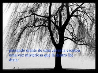 passando diante de uma caverna escutou uma voz misteriosa que lá dentro lhe dizia: 