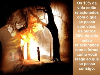 . Os 10% da vida estão relacionados com o que se passa com você, os outros 90% da vida estão relacionados com a forma como você reage ao que se passa consigo. 