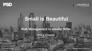 www.chapelleconsulting.comwww.psdgroup.com
Small is Beautiful
Risk Management in smaller firms
Ariane Chapelle
 