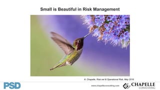 www.chapelleconsulting.com
Small is Beautiful in Risk Management
A. Chapelle, Risk.net & Operational Risk, May 2016
5
 