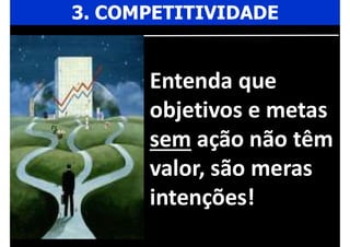 3. COMPETITIVIDADE
Entenda que
objetivos e metas
sem ação não têm
valor, são meras
intenções!
 
