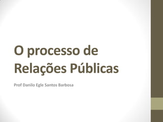 O processo de
Relações Públicas
Prof Danilo Egle Santos Barbosa
 